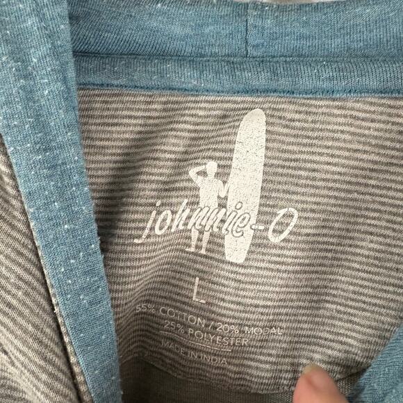 JOHNNIE-O  GUNNAR STRIPED HOODED SHIRT T-SHIRT Long Sleeve Large Gray - Picture 3 of 5